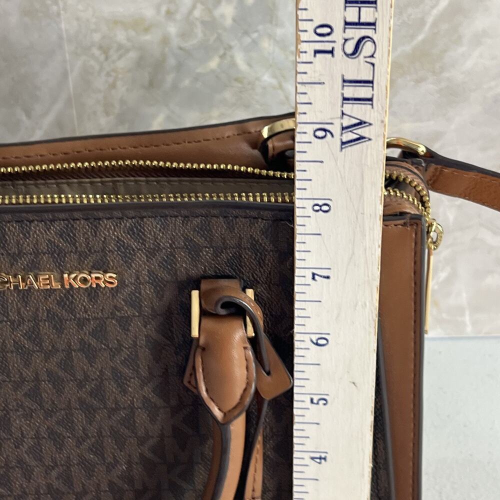 Michael Kors Medium Satchel Crossbody Purse Top Handles Brown Leather Gold Hope - Picture 8 of 10